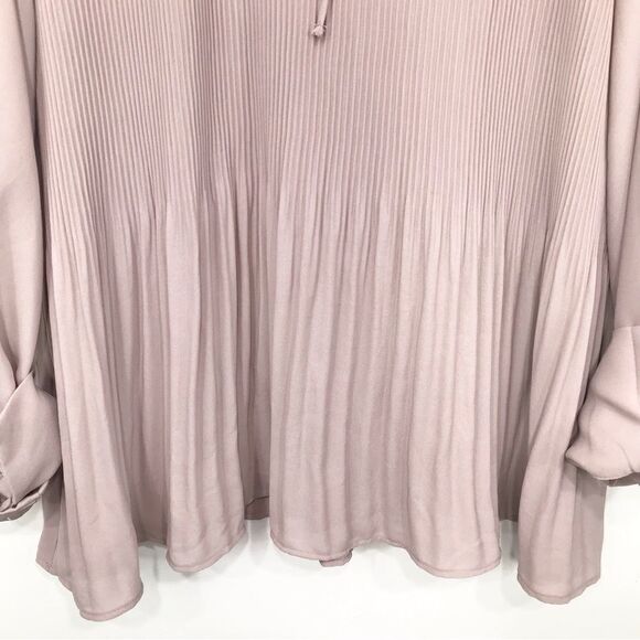 H&M Dusty Lavender pleated V Tie Neck Long Sleeve Lightweight Drape Blouse - Picture 6 of 14